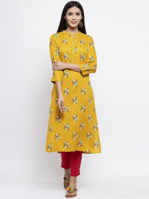 

Kiaasa Women Yellow Printed A-Line Kurta