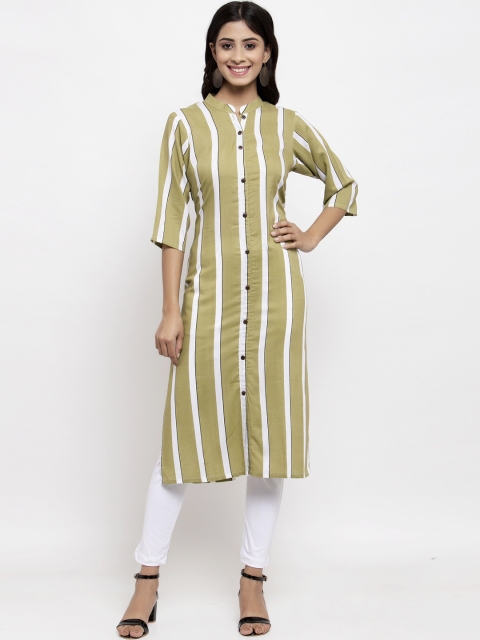 

NEUDIS Women Olive Green & White Striped Kurta with Pyjamas
