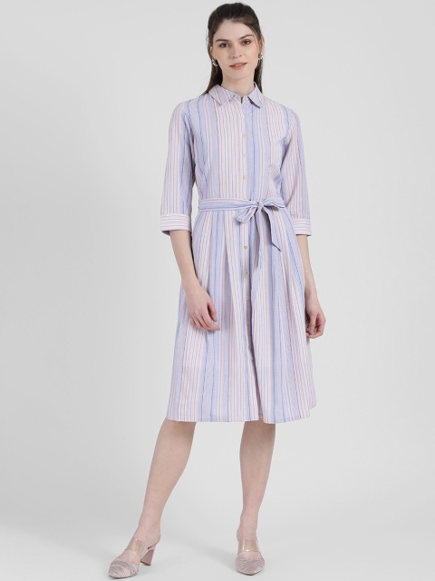 

Zink London Women Lavender & Cream Striped Shirt Dress