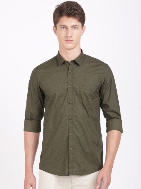 

Crocodile Men Olive Green Slim Fit Printed Casual Shirt