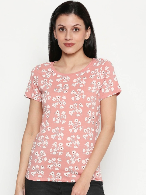 

Honey by Pantaloons Women Pink Floral Printed Cotton Round Neck Pure Cotton T-shirt