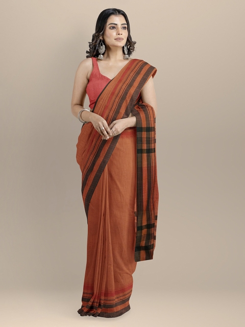 

BharatSthali Brown Pure Cotton Solid Maheshwari Handloom Sustainable Saree