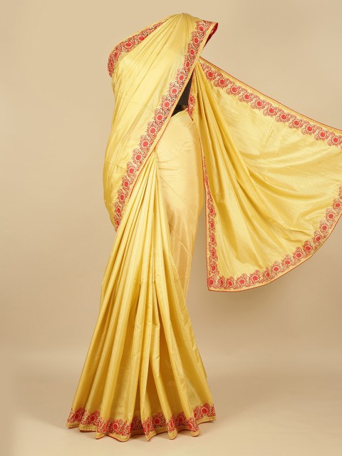 

Pothys Cream-Coloured Solid Art Silk Saree