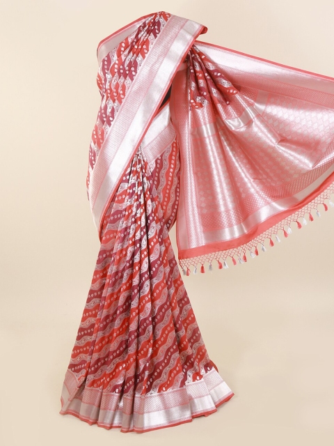 Pothys Peach-Coloured & Maroon Pure Silk Woven Design Banarasi Saree