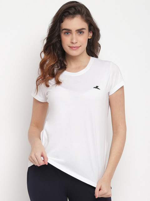 

SPARROWHAWK Women White Solid Cotton Round Neck T-shirt