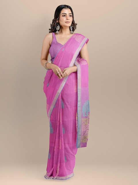 

BharatSthali Pink Pure Cotton Woven Design Kovai Saree