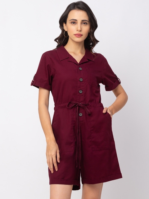 

Globus Women Maroon Solid Playsuit