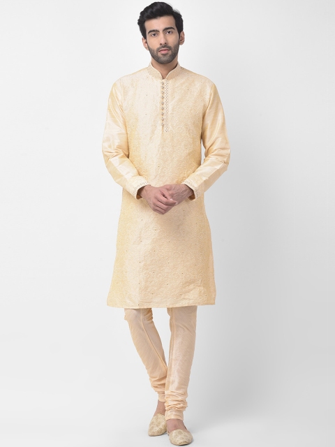 

SG LEMAN Men Beige Embroidered Kurta with Churidar