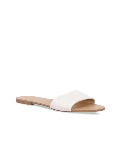 

FOREVER 21 Women Off-White Solid PU Open Toe Flats
