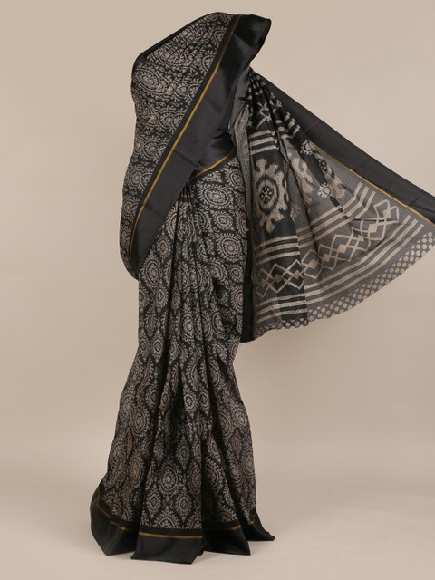 

Pothys Black & Beige Jute Silk Printed Saree