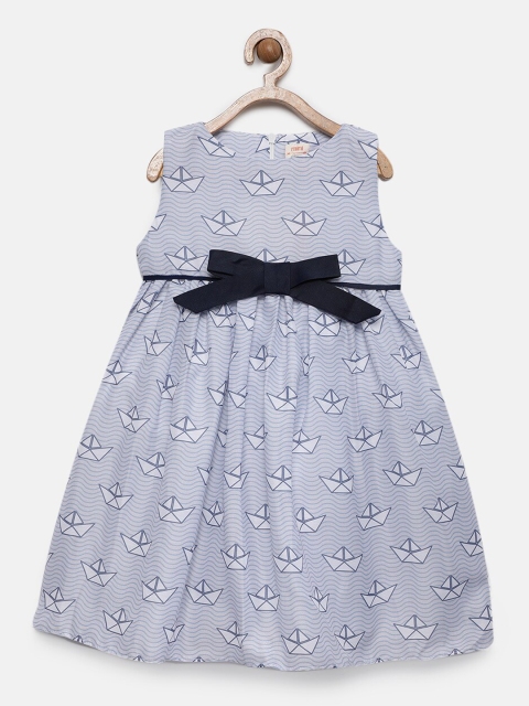 

mini miao Girls Blue Printed Fit and Flare Dress