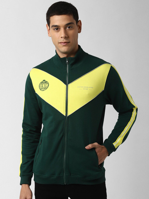 

Peter England Casuals Men Green & Yellow Colourblocked Sweatshirt