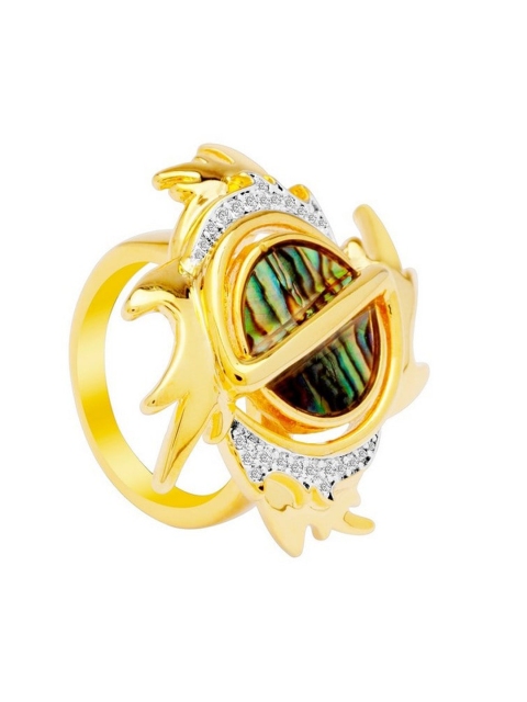 

shaze Rhodium-Plated Gold-Toned & White Artificial Stone-Studded Regalia Finger Ring
