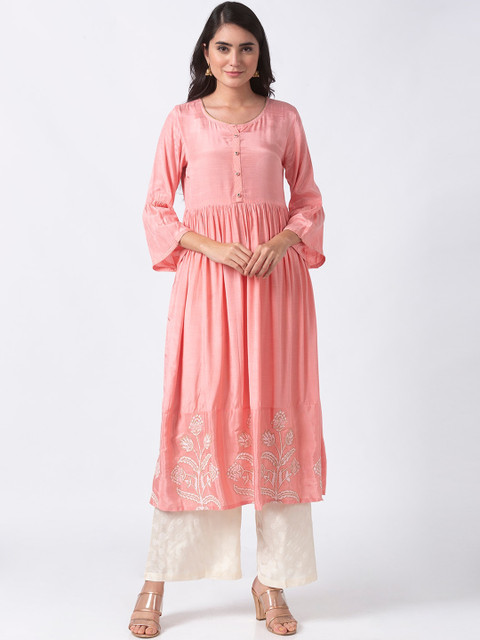 

Ethnicity Women Pink Woven Design Kurta with Palazzos