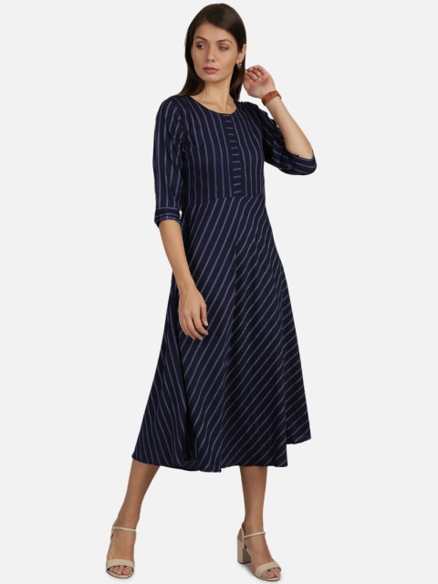 

Florence Women Navy Blue Striped Fit and Flare Dress