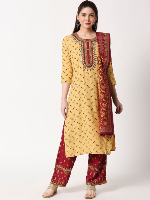 

ZRI Women Yellow Printed Kurta with Palazzos & Dupatta