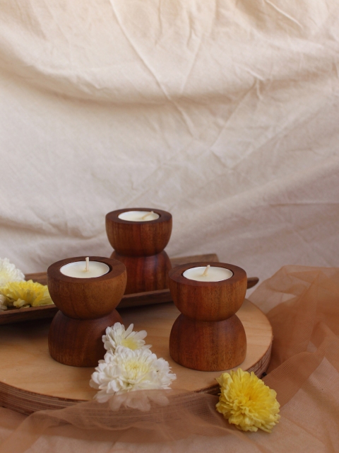 

Studio Indigene Brown Drum Tea Light Holders with Tea Lights