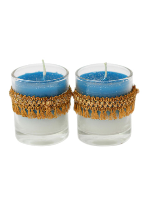 

Soulflower Set of 2 Blue Solid Walk In The Wood Glass Votive Sustainable Candles