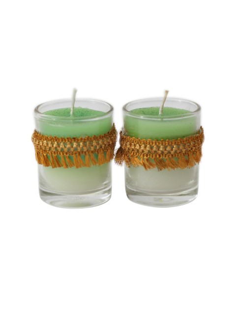 

Soulflower Set of 2 Green Solid Natural Lemongrass Glass Votive Sustainable Candles