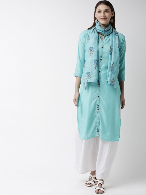 Soch Women Sea Green & Blue Printed Straight Kurta