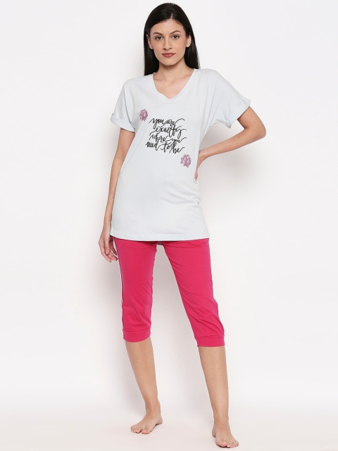 

XIN Women Grey & Pink Solid Night Suit