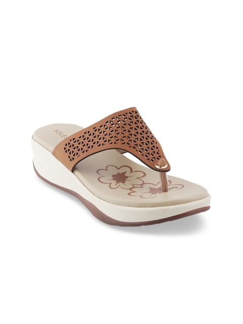 

SOLE HEAD Women Brown Textured Comfort Heels