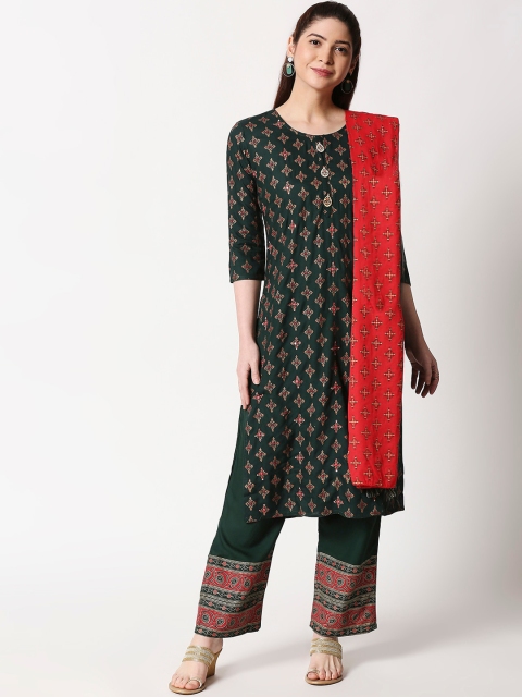 

ZRI Women Green Printed Kurta with Palazzos & Dupatta