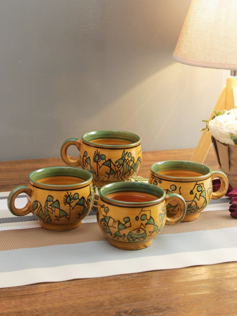 

Aapno Rajasthan Set of 6 Yellow & Green Printed Ceramic Tea Cups