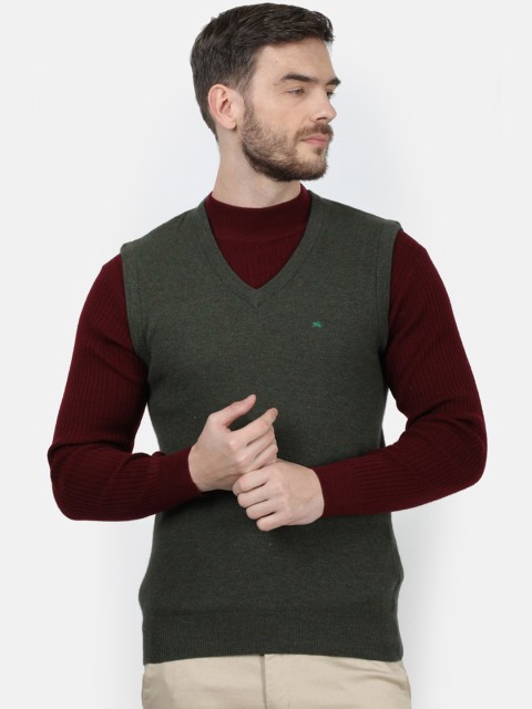 

Monte Carlo Men Green Solid Woolen Sweater Vest