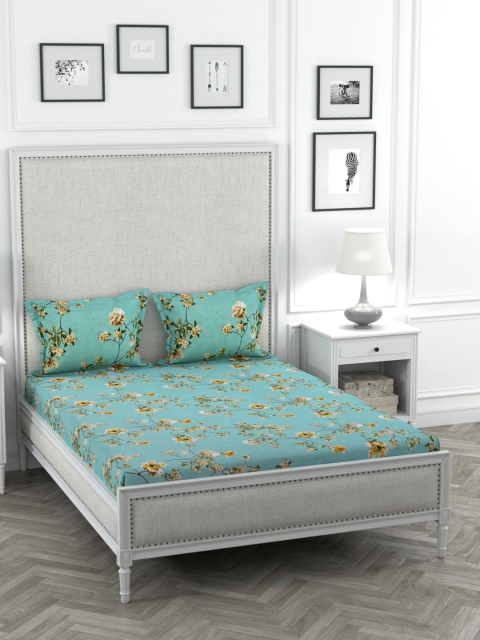 

STELLAR HOME Green & Yellow Floral Printed Cotton Double King Bedsheet With 2 Pillow Covers