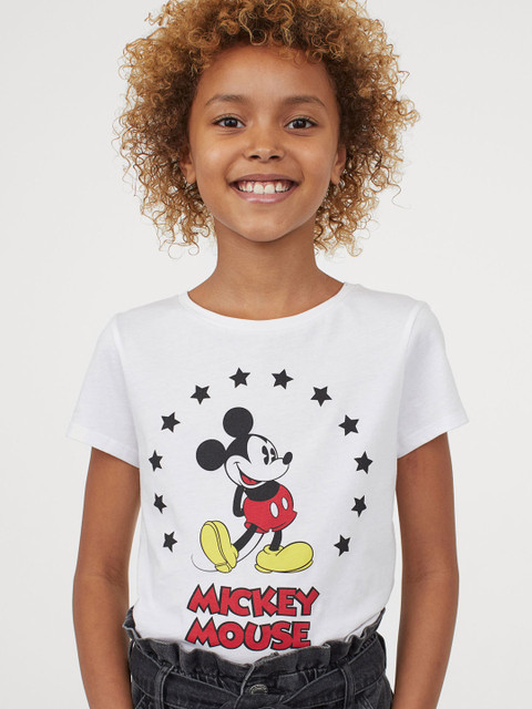 

H&M Girls White & Red Mickey Mouse Printed Jersey Top