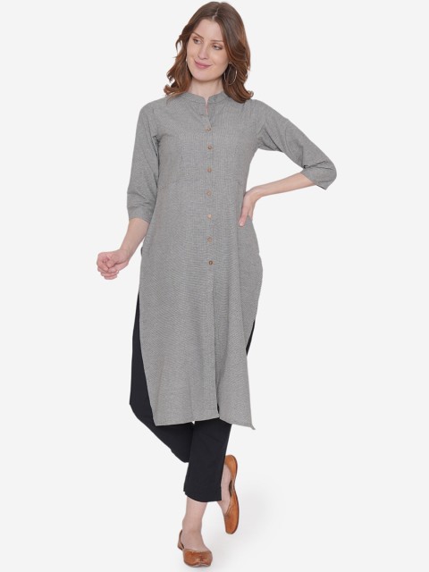 

Vedic Women Black & White Checked A-Line Kurta