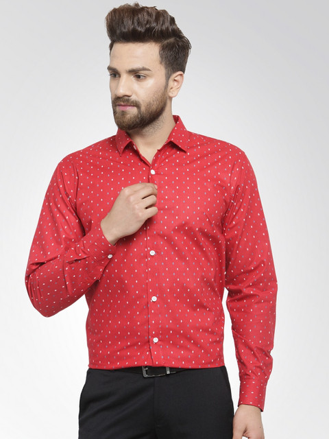 

JAINISH Men Red & White Regular Fit Printed Formal Shirt