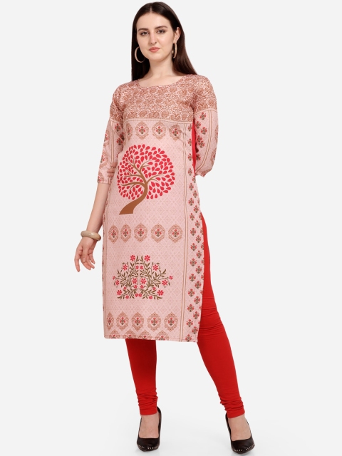 

PURVAJA Women Pink & Red Printed Straight Kurta