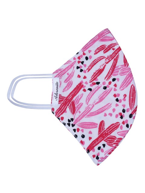 

ADORENITE Women White & Pink Printed Reusable Cloth Mask