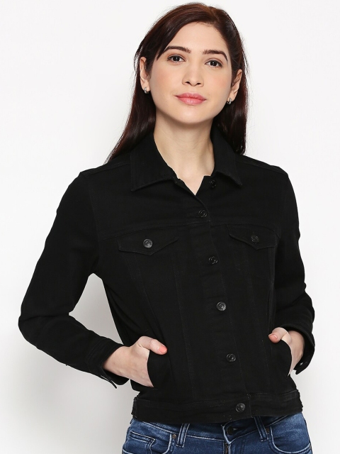 

People Women Black Solid Denim Jacket