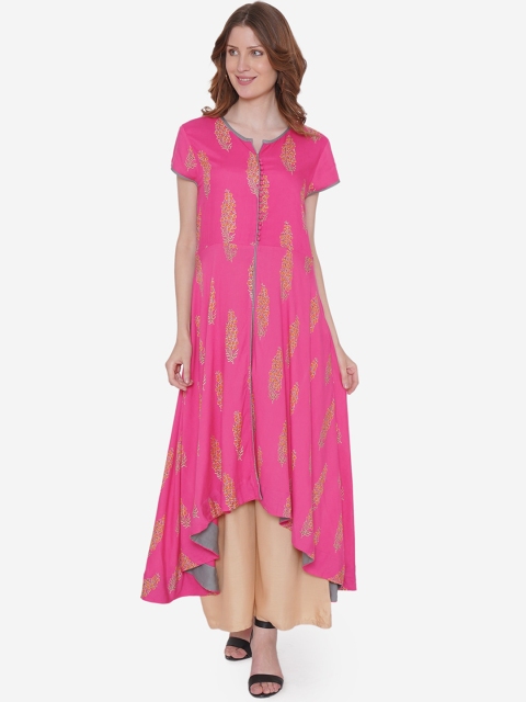 

Vedic Women Pink & Yellow Printed A-Line Kurta