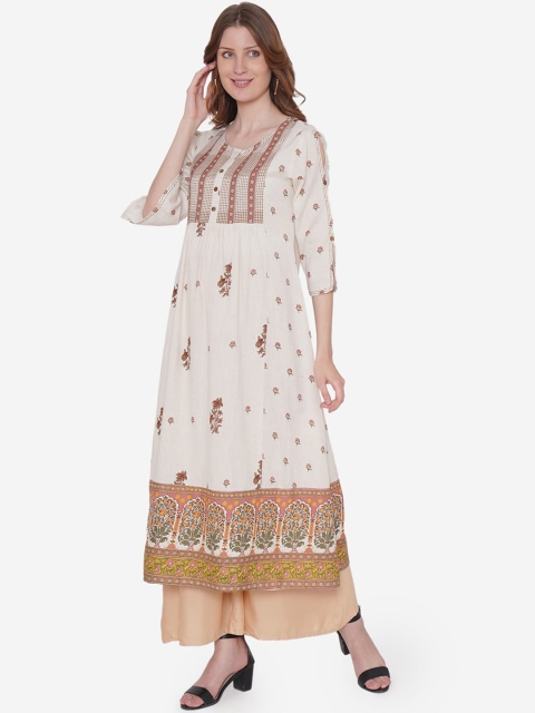 

Vedic Women White & Maroon Printed Anarkali Kurta