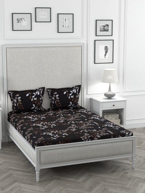 

STELLAR HOME Black & Brown Floral Printed Cotton Double Queen Bedsheet With 2 Pillow Covers
