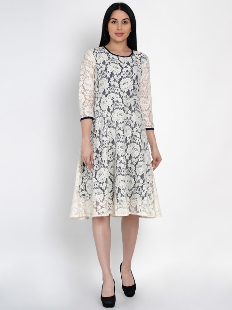 

FABNEST Women Off-White Self Design A-Line Dress
