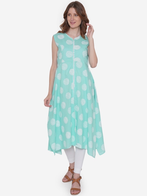 

Vedic Women Sea Green & Off-White Printed A-Line Kurta