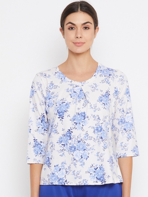 

Clovia Women White & Blue Printed Lounge T-Shirt LT0133D03S