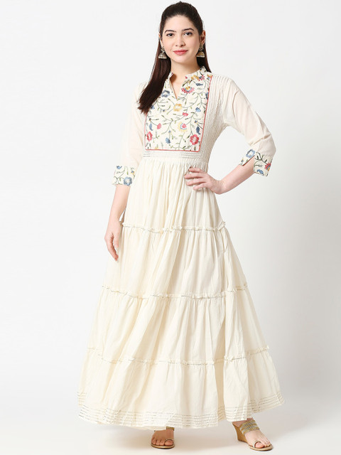 

ZRI Women Off-White Embroidered Maxi Dress