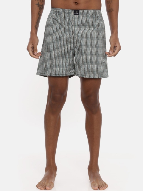 

IMYOUNG Men Grey & White Printed Pure Cotton Boxers IMYBXRPK127A