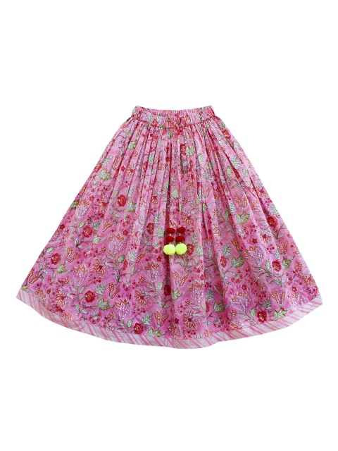 

My Little Lambs Girls Pink & Red Floral Print Flared Maxi Pure Cotton Skirt