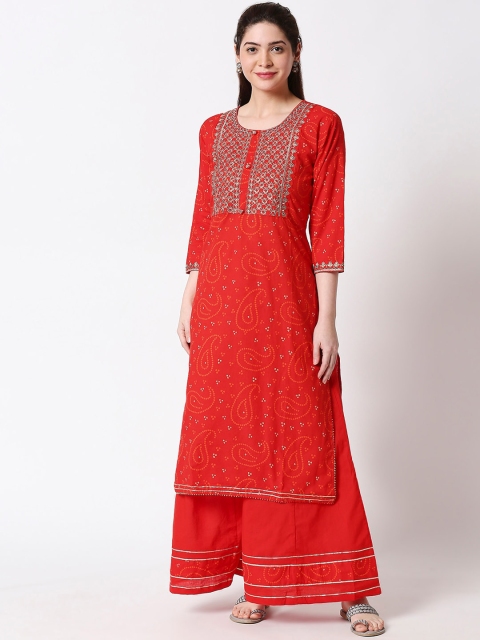 

ZRI Women Red Printed Kurta with Skirt