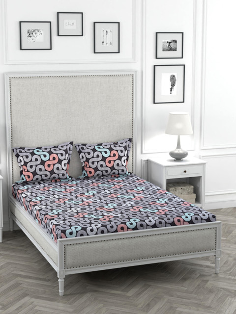 

STELLAR HOME Purple & Pink Printed Cotton Double King Bedsheet With 2 Pillow Covers