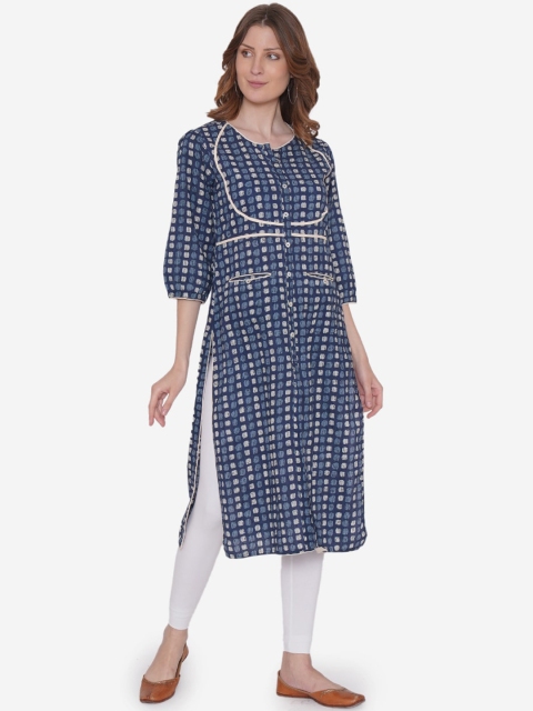 

Vedic Women Blue & Beige Printed Straight Kurta