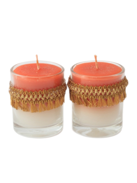 

Soulflower Set of 2 Orange Solid Natural Sandalwood Glass Votive Sustainable Candles