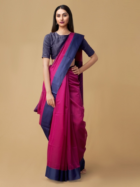 

Unnati Silks Pink Silk Cotton Solid Uppada Saree